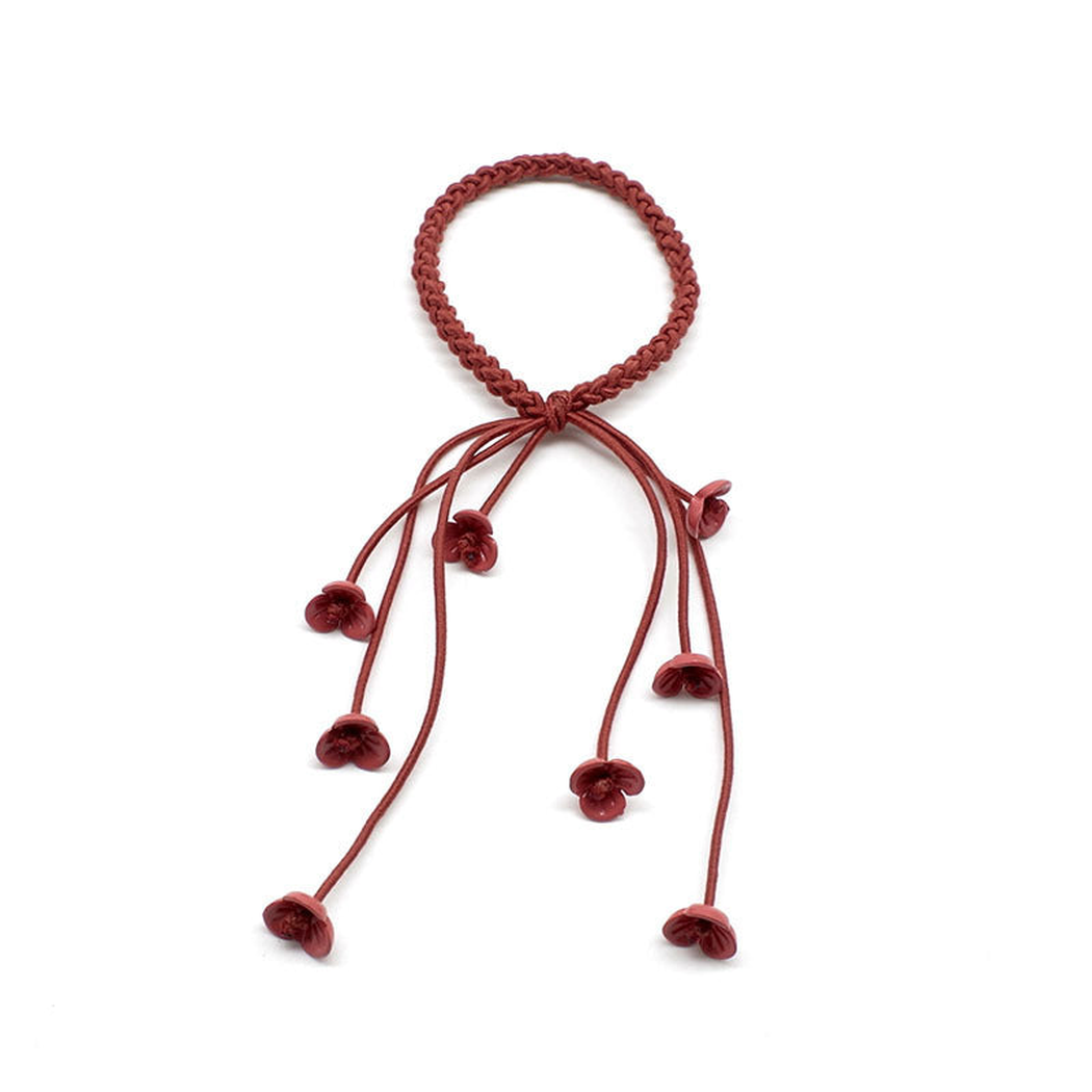 Gifty - Floral Tassel Braided Hair Tie - BrickRed variant
