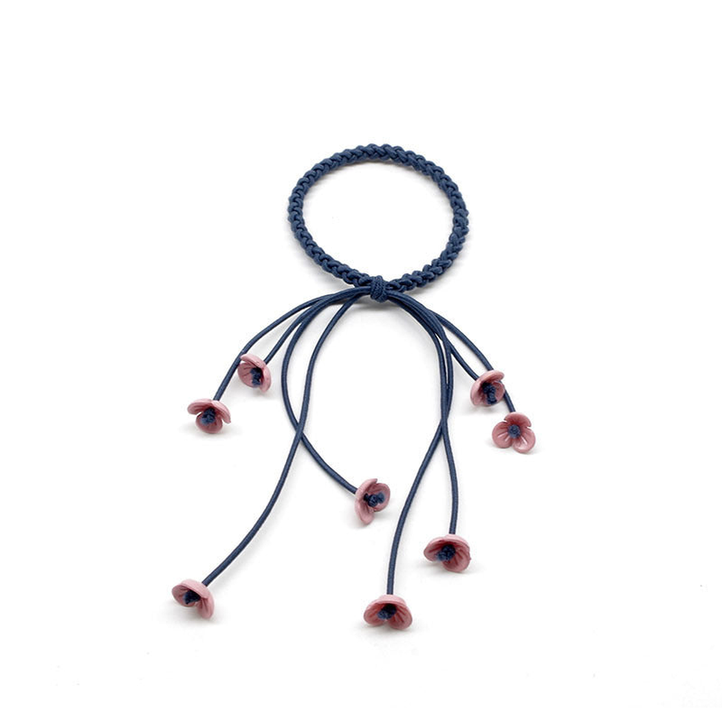 Gifty - Floral Tassel Braided Hair Tie - DenimBlue variant