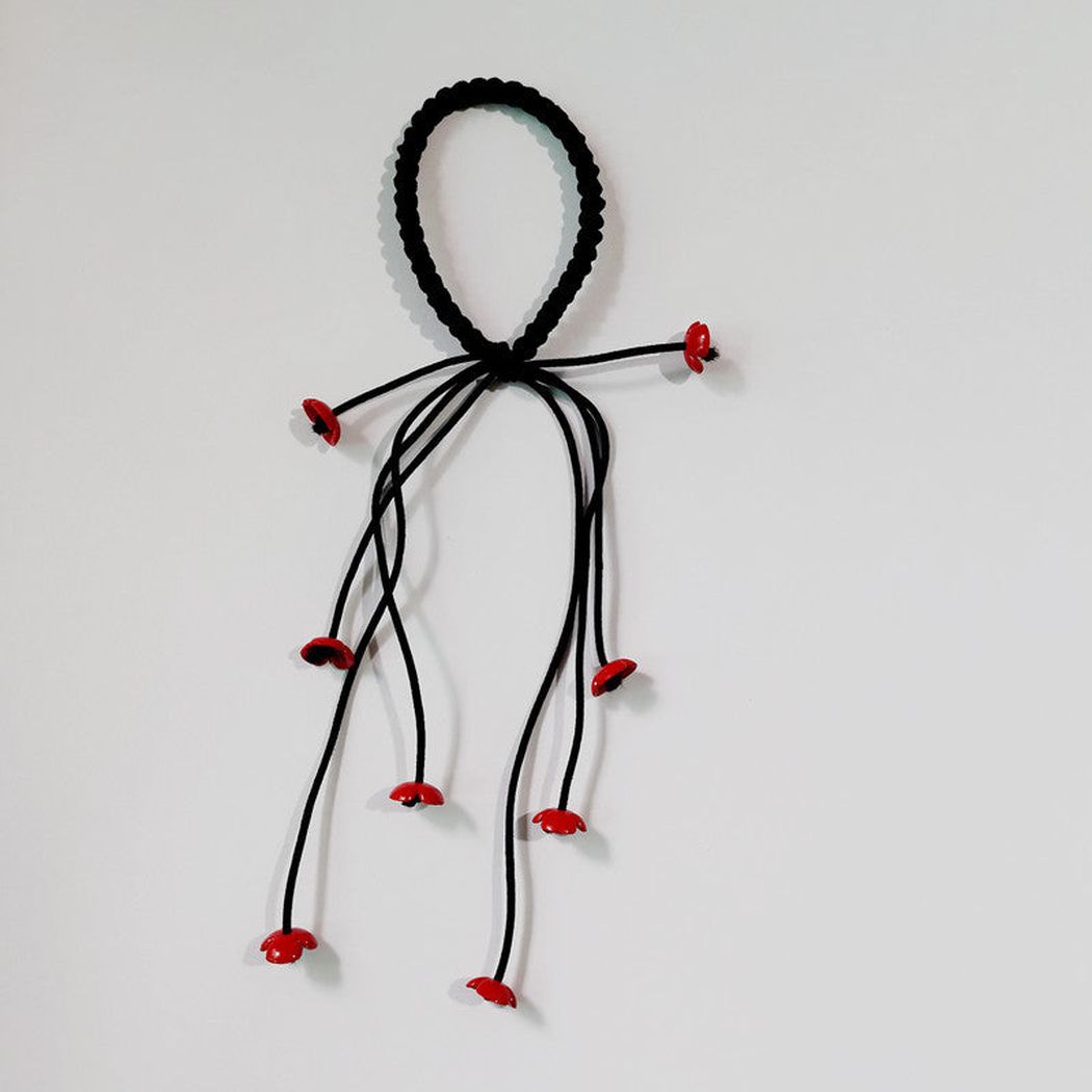 Gifty - Floral Tassel Braided Hair Tie - BlackRed variant