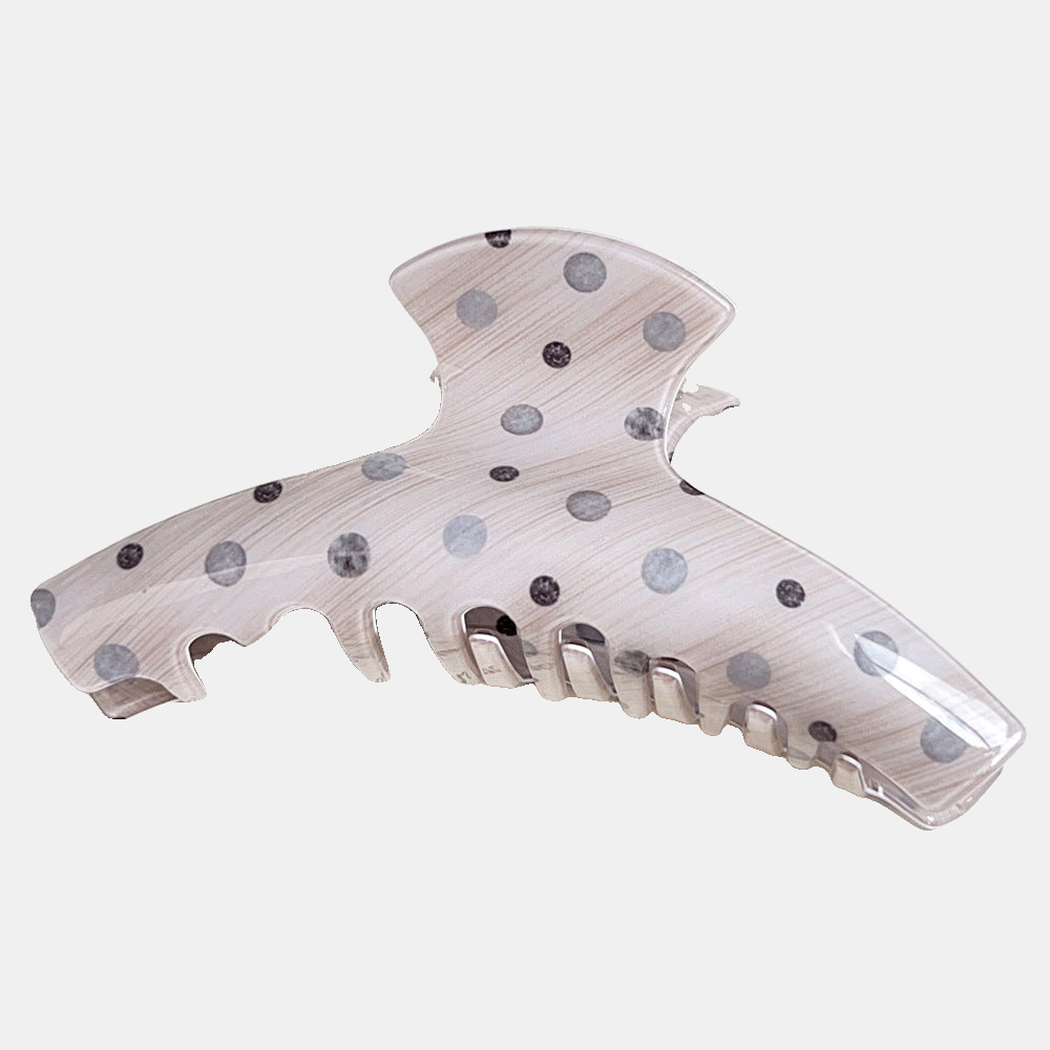 HangerGray Beau - Polka Dot Woodgrain Hair Claw on neutral background