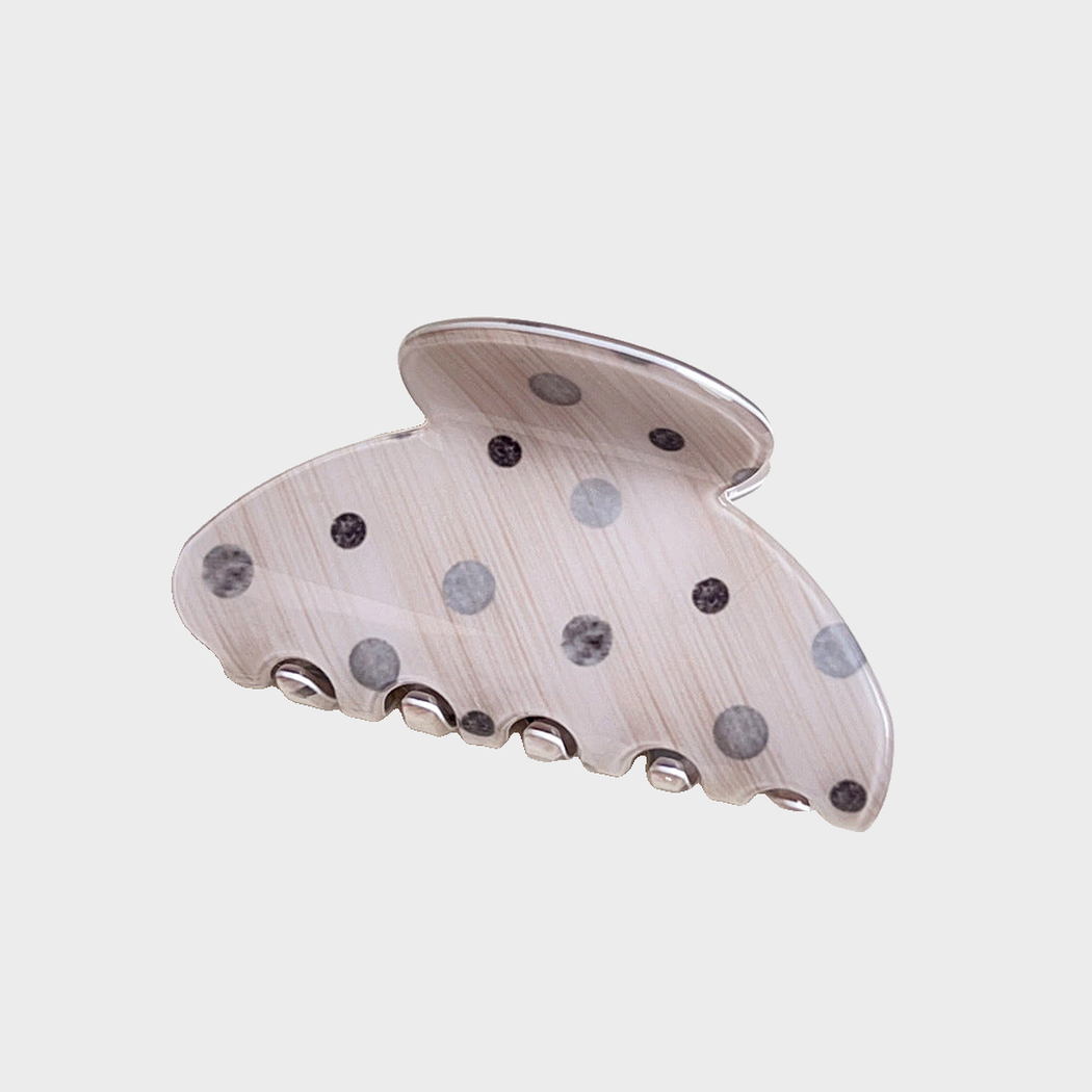 SemiGray Beau - Polka Dot Woodgrain Hair Claw on neutral background