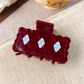 Beau - Wavy Checkered Square Hair Claw - Burgundy variant