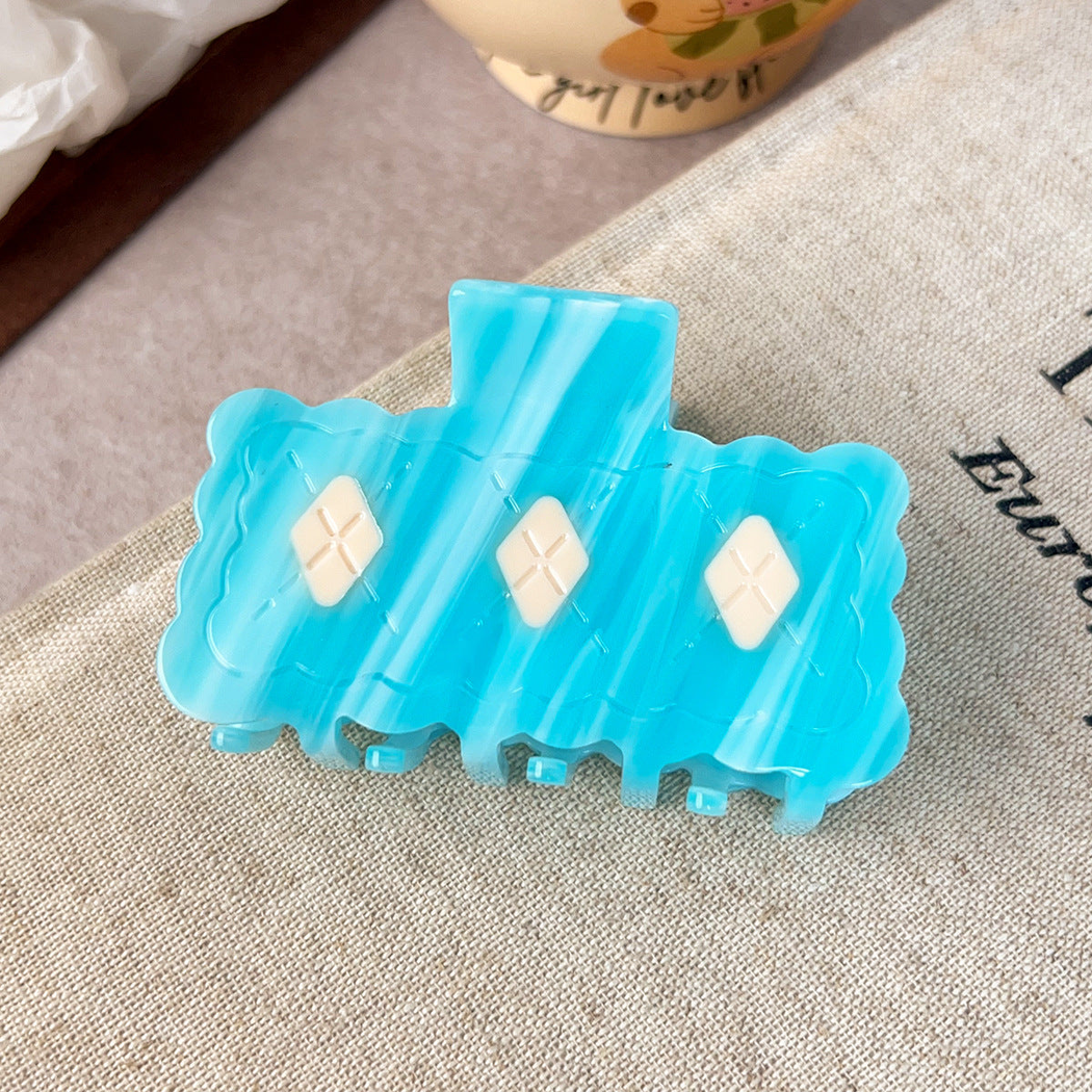 Beau - Wavy Checkered Square Hair Claw - Aqua variant