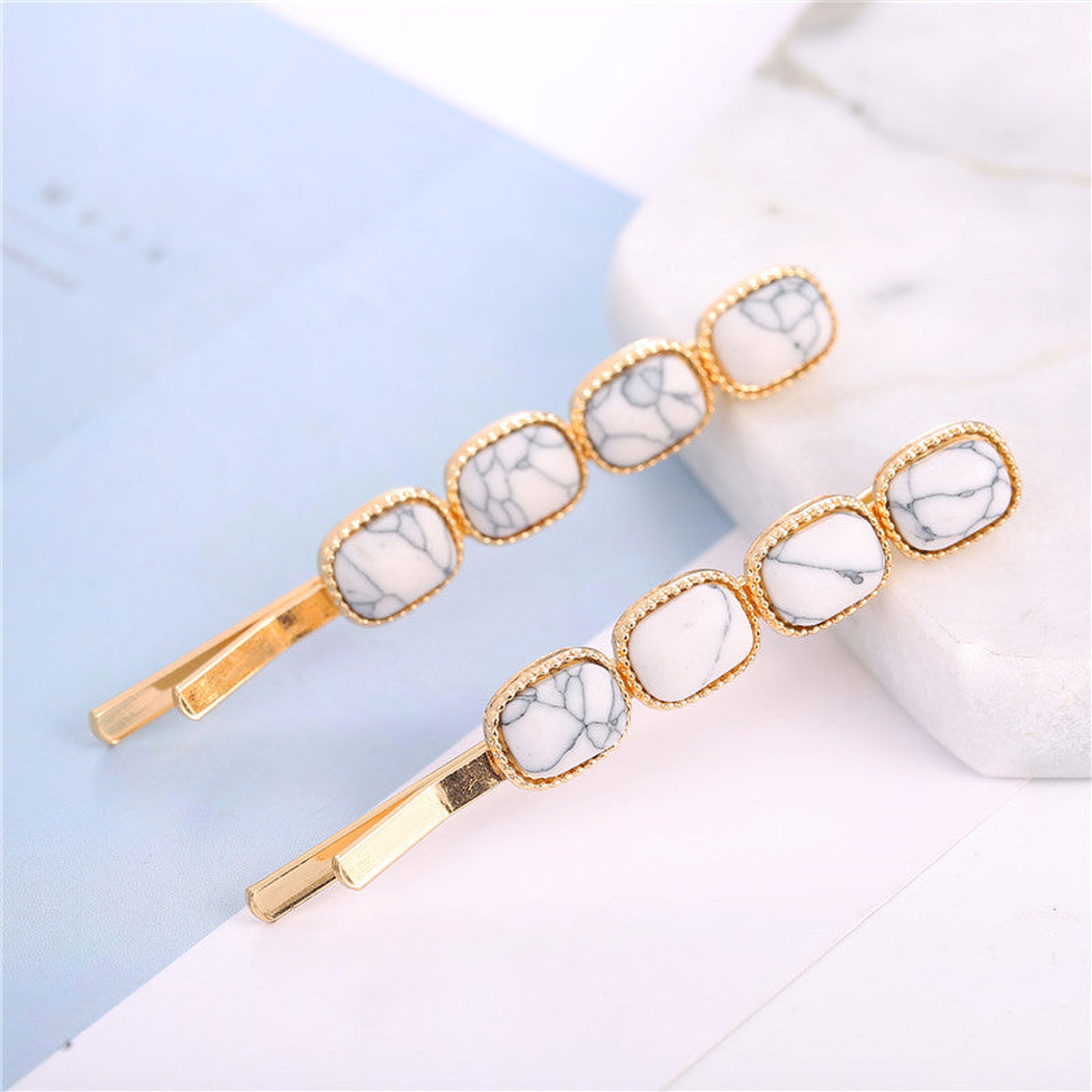 Beau - Geometric Cabochon Side Barrette Collection - RectGold variant