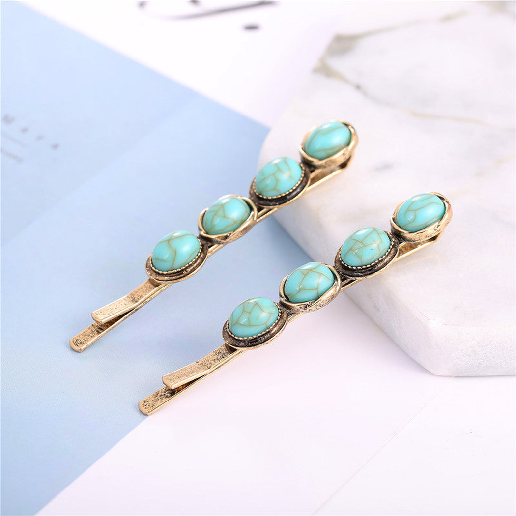 Beau - Geometric Cabochon Side Barrette Collection - OvalAntqGd variant