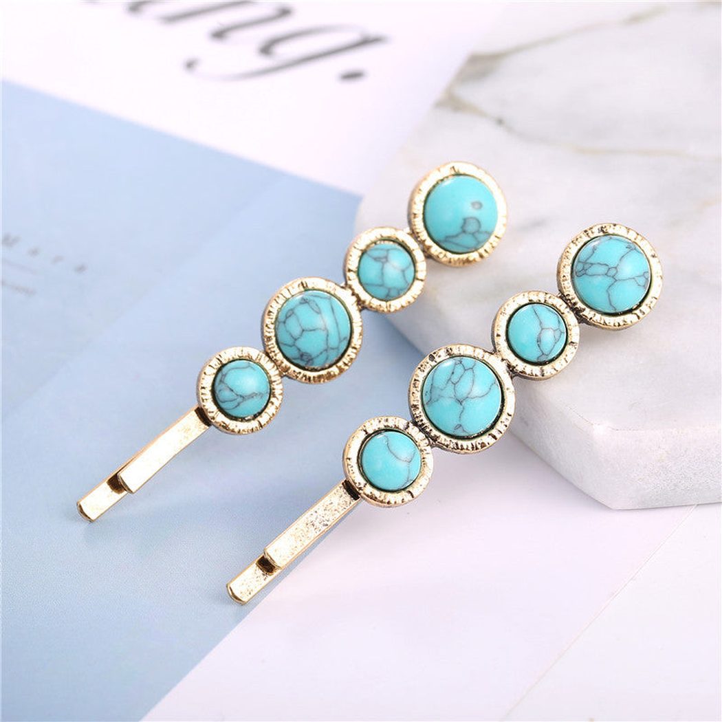 Beau - Geometric Cabochon Side Barrette Collection - RoundAntqGd variant