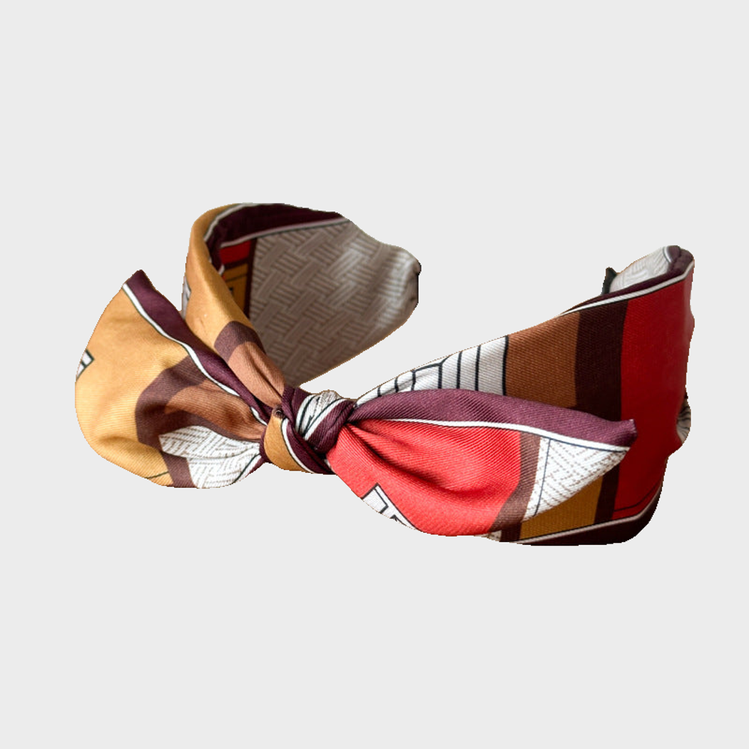 BrownMix Gifty - Patterned Knotted Wide Headband on neutral background