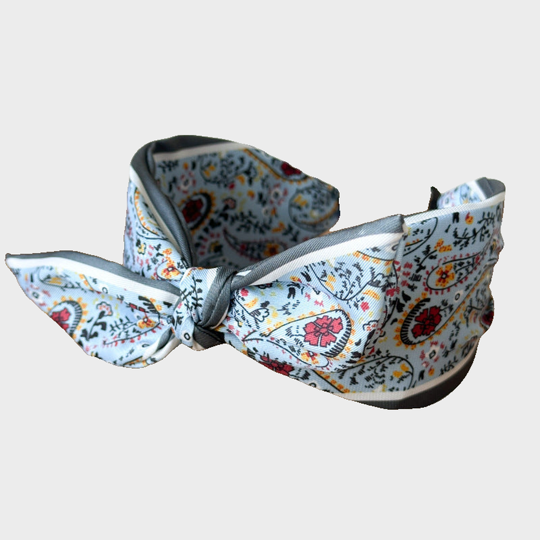 BlueFloral Gifty - Patterned Knotted Wide Headband on neutral background