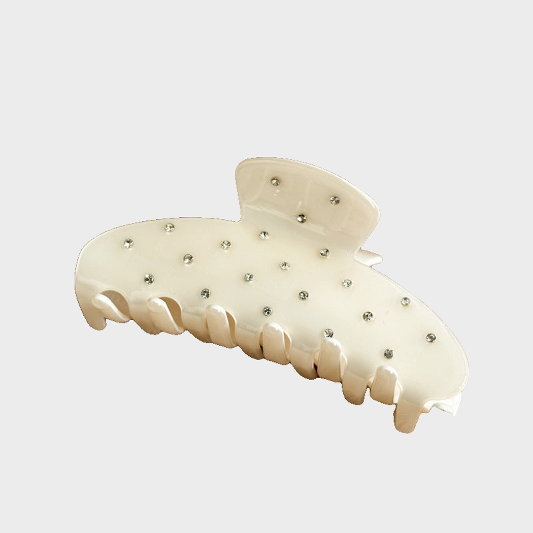 White Beau - Rhinestone Neutral Large Hair Claw on neutral background