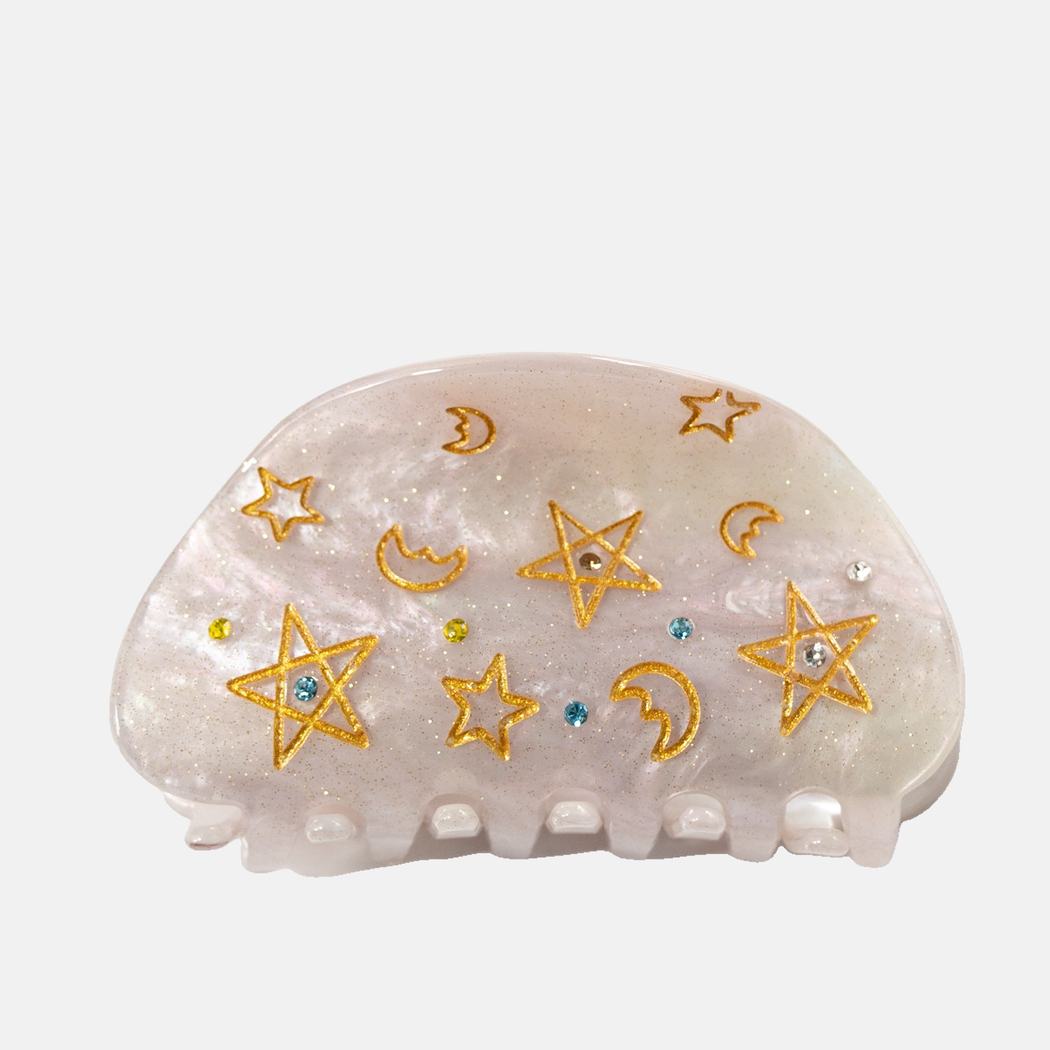 PinkWhite Beau - Celestial Glitter Hair Claw on neutral background