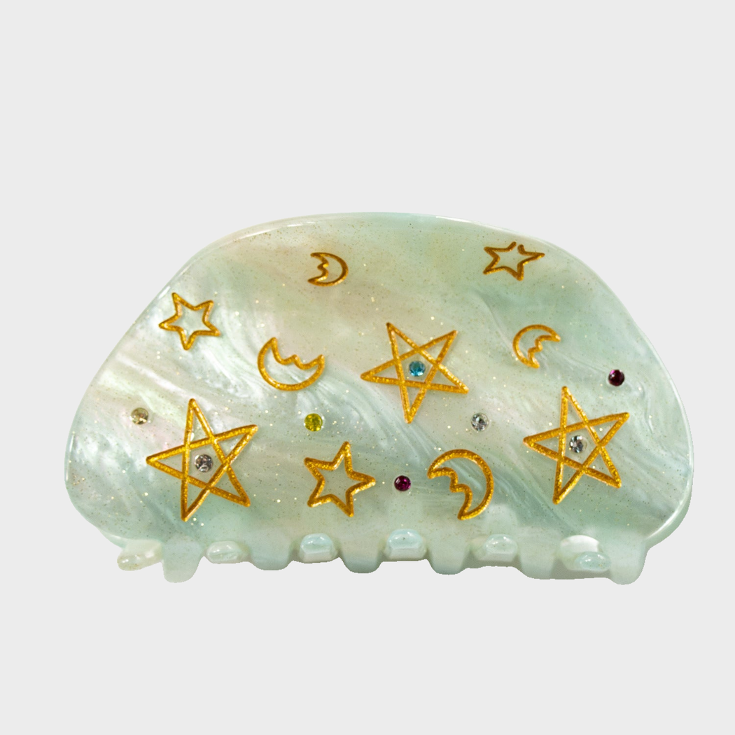 LightGreen Beau - Celestial Glitter Hair Claw on neutral background
