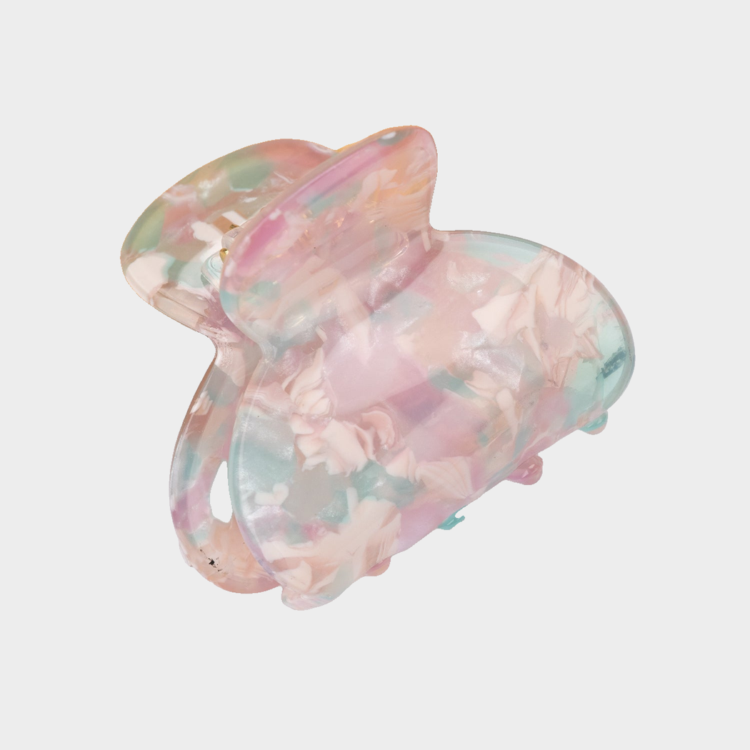 PinkGreen Beau - Floral Marbled Mini Hair Claw on neutral background
