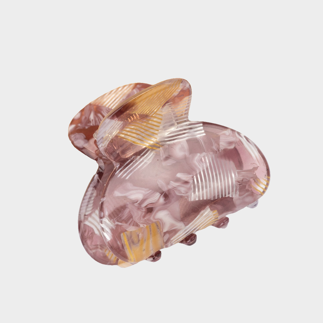 Mauve Beau - Floral Marbled Mini Hair Claw on neutral background