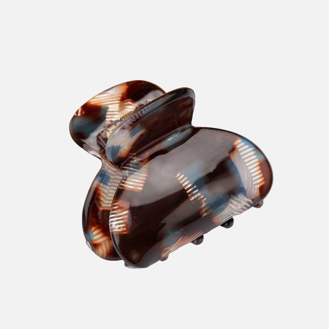 Tortoise Beau - Floral Marbled Mini Hair Claw on neutral background