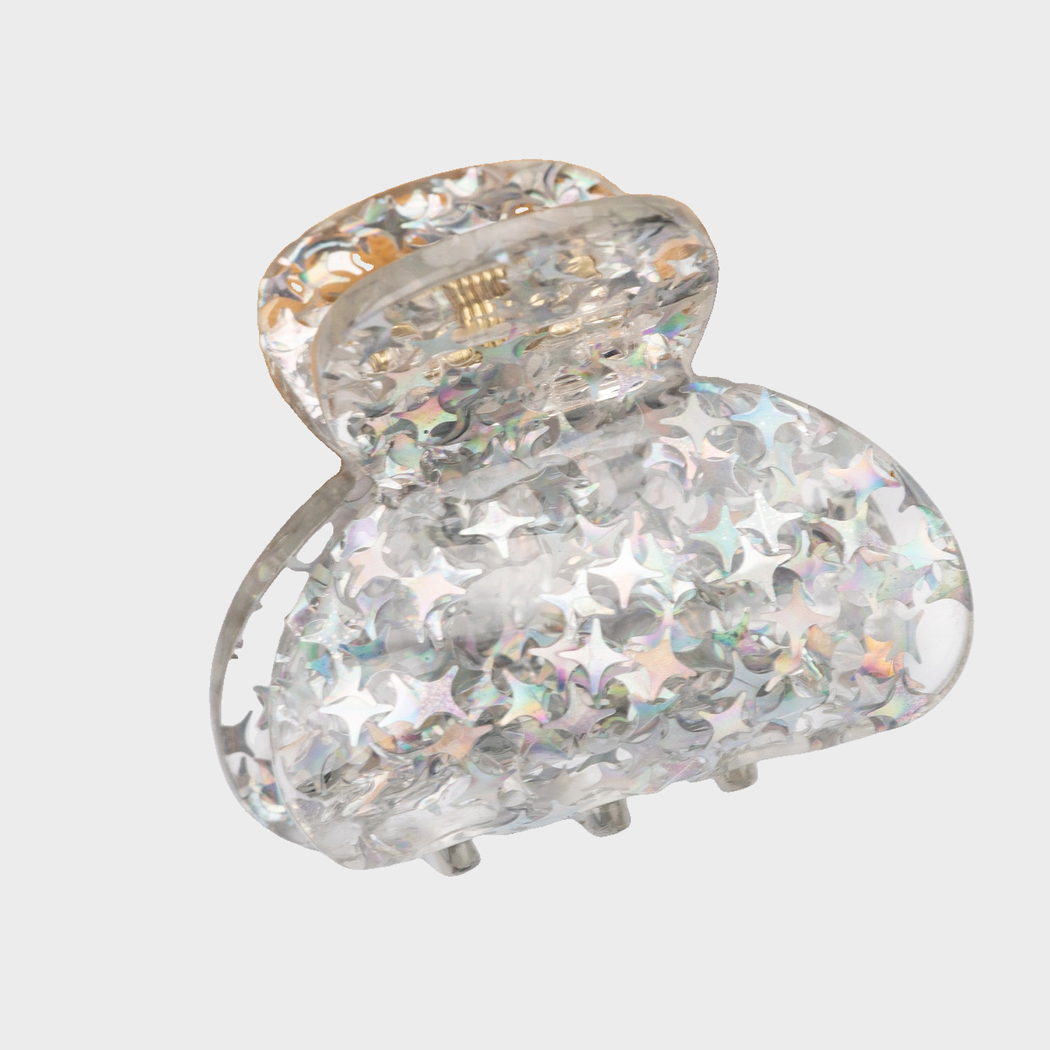 Iridescent Beau - Floral Marbled Mini Hair Claw on neutral background