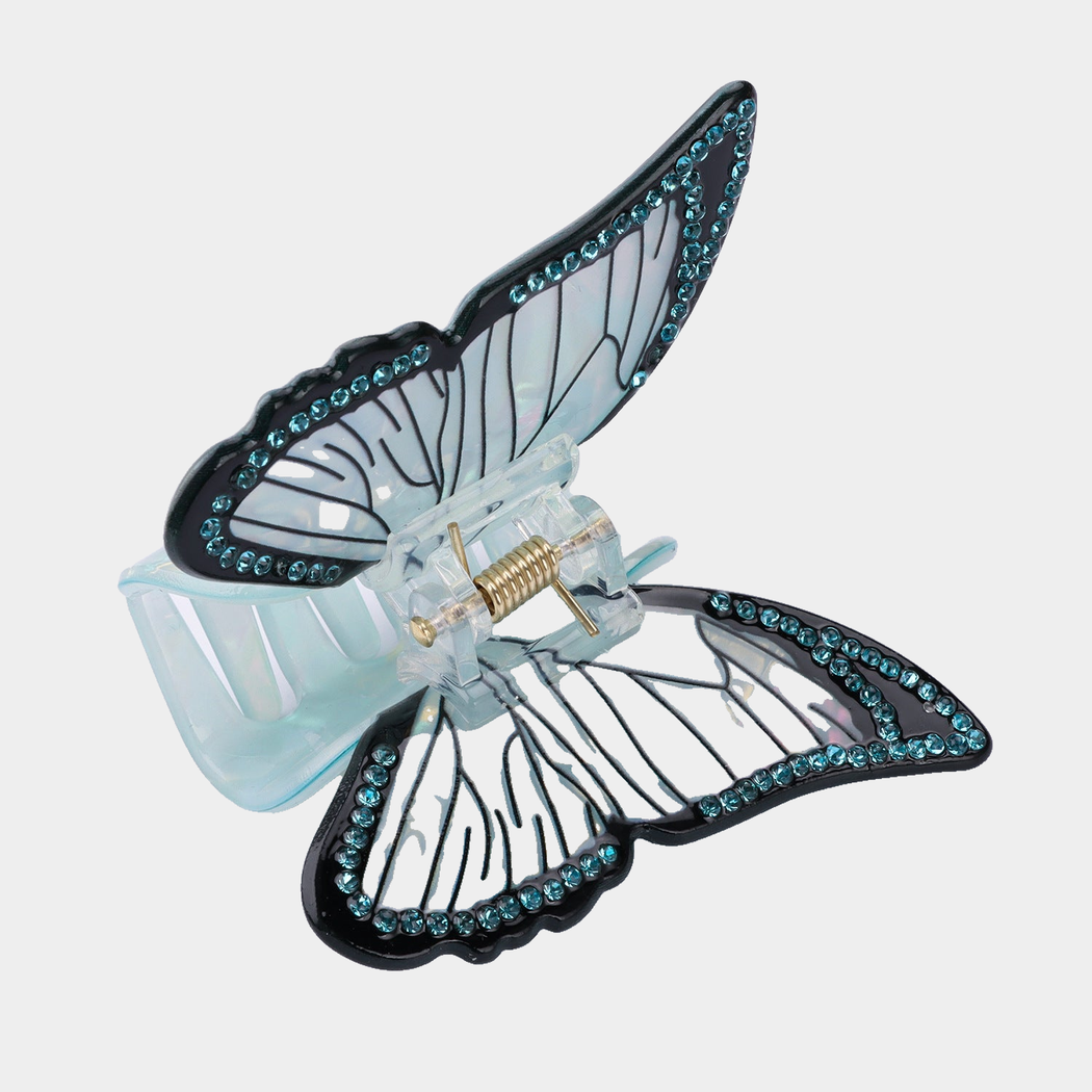 Blue Beau - Iridescent Butterfly Wing Hair Claw on neutral background
