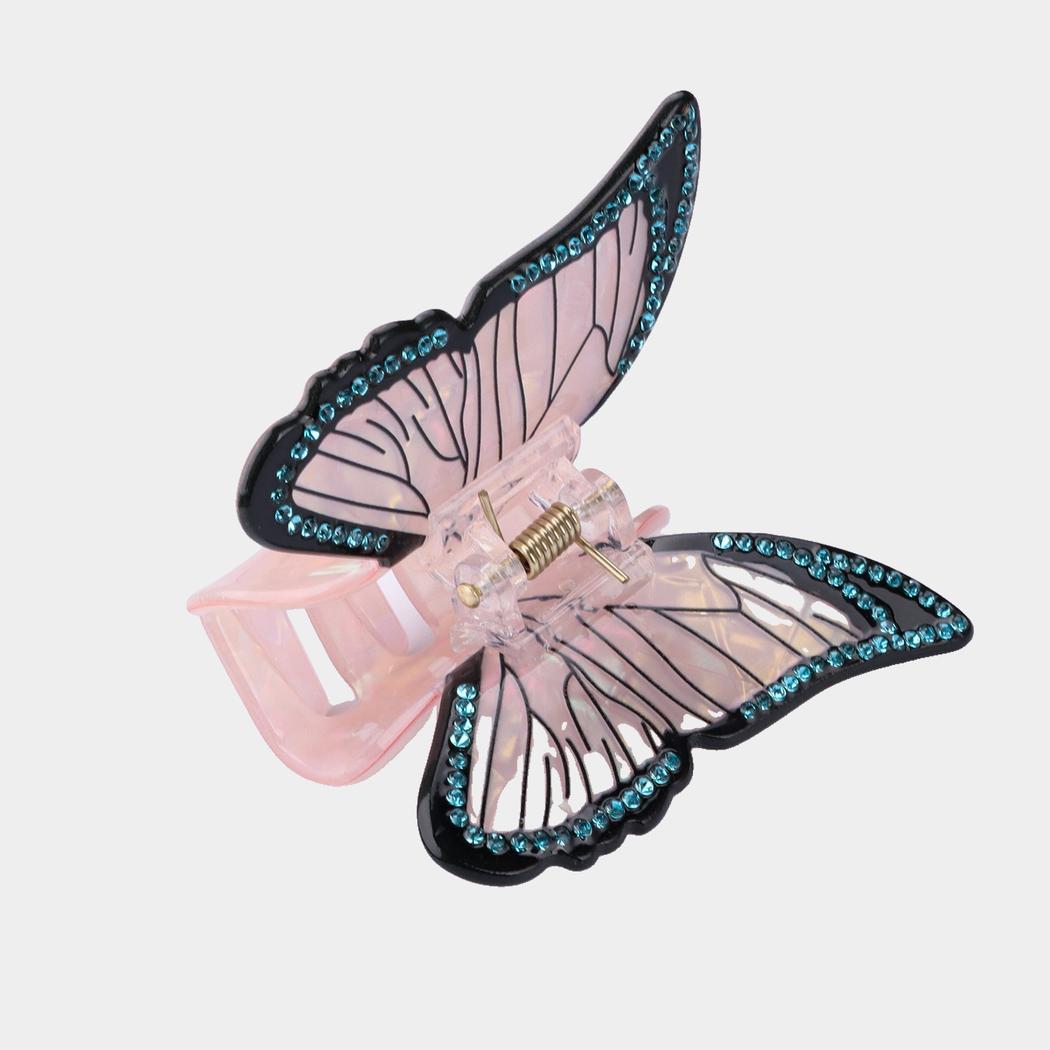 Pink Beau - Iridescent Butterfly Wing Hair Claw on neutral background