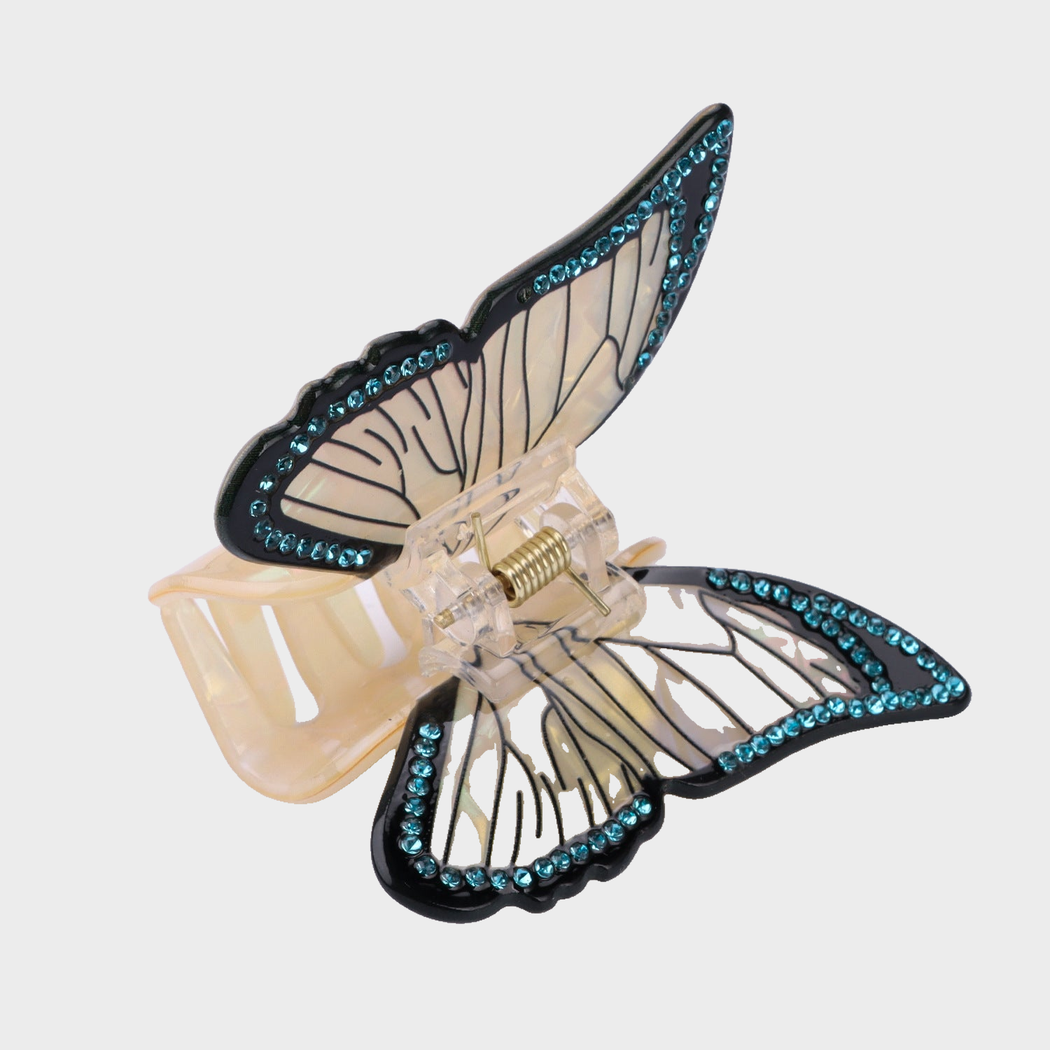 Ivory Beau - Iridescent Butterfly Wing Hair Claw on neutral background