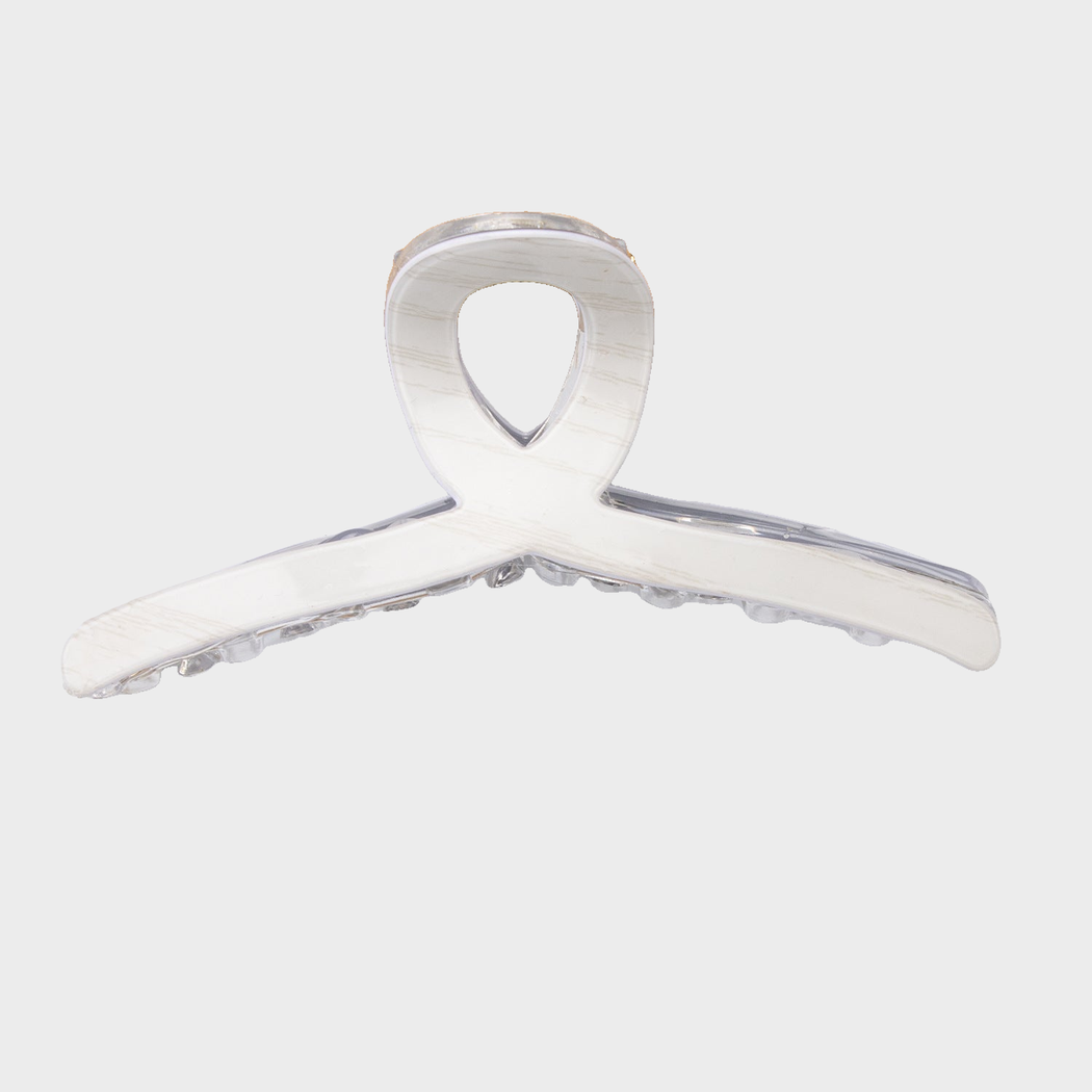 White Beau - Curved Loop Handle Hair Claw on neutral background