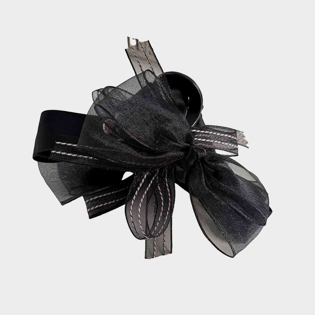 Black Beau - Tulle Bow Ribbon Hair Claw on neutral background