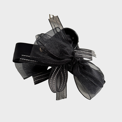 Black Beau - Tulle Bow Ribbon Hair Claw on neutral background