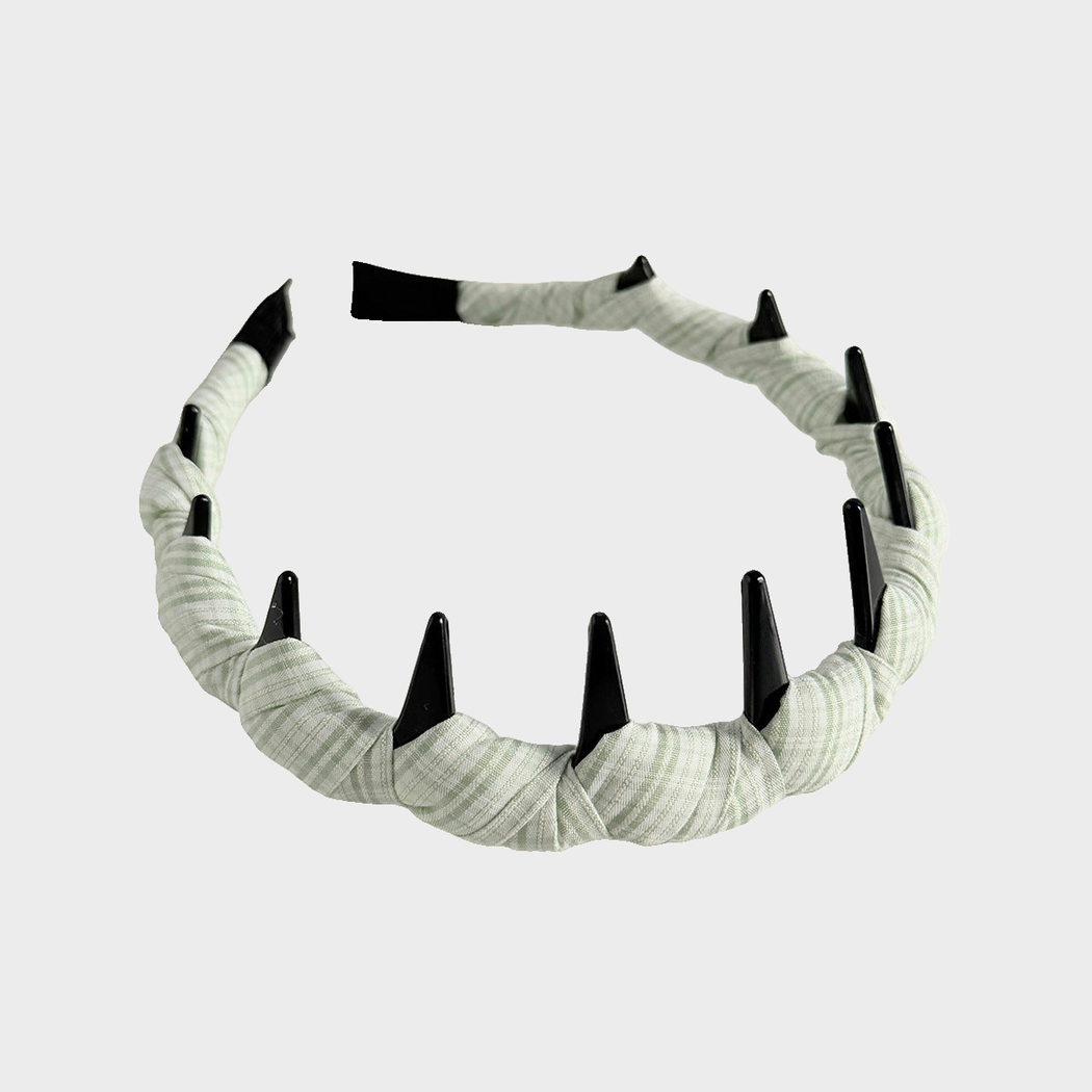 Green Gifty - Plaid Toothed Wide Headband on neutral background