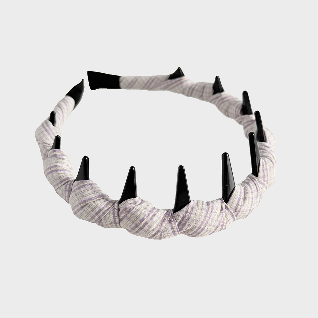 Purple Gifty - Plaid Toothed Wide Headband on neutral background