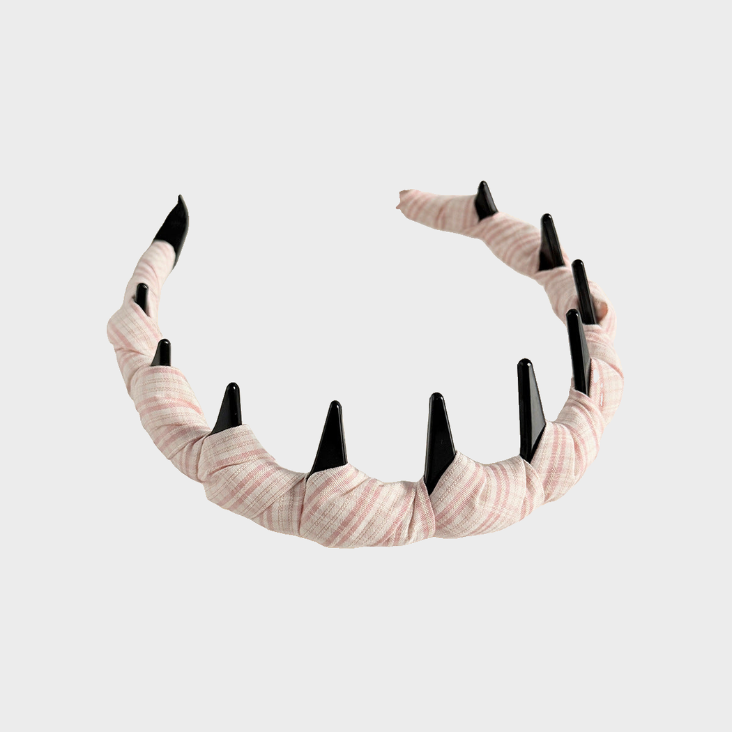 Pink Gifty - Plaid Toothed Wide Headband on neutral background
