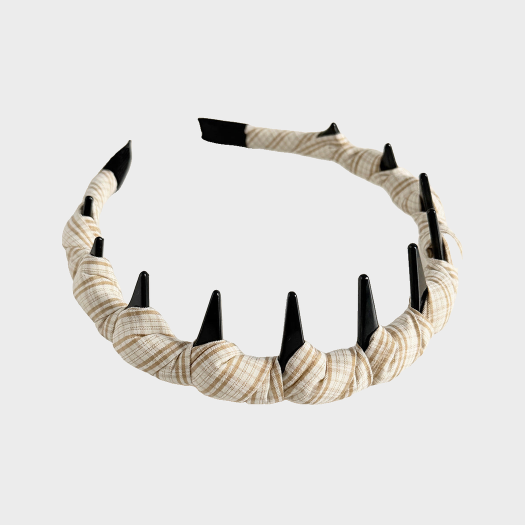 Yellow Gifty - Plaid Toothed Wide Headband on neutral background