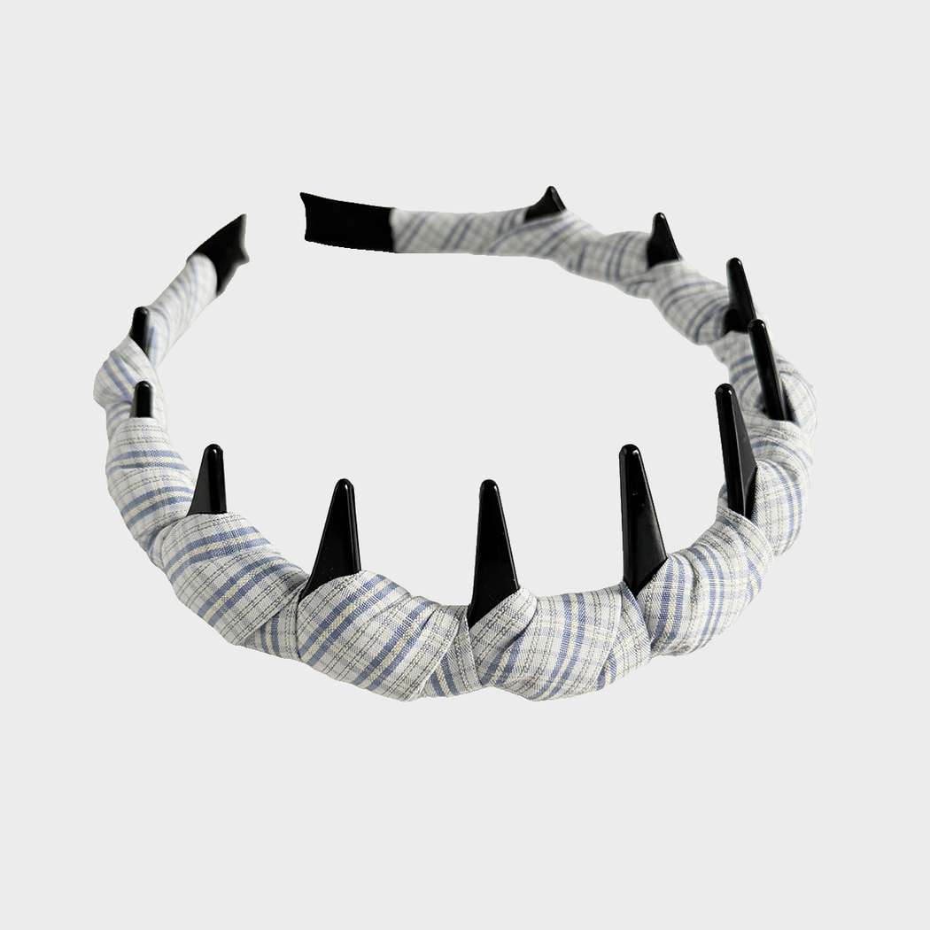 Blue Gifty - Plaid Toothed Wide Headband on neutral background
