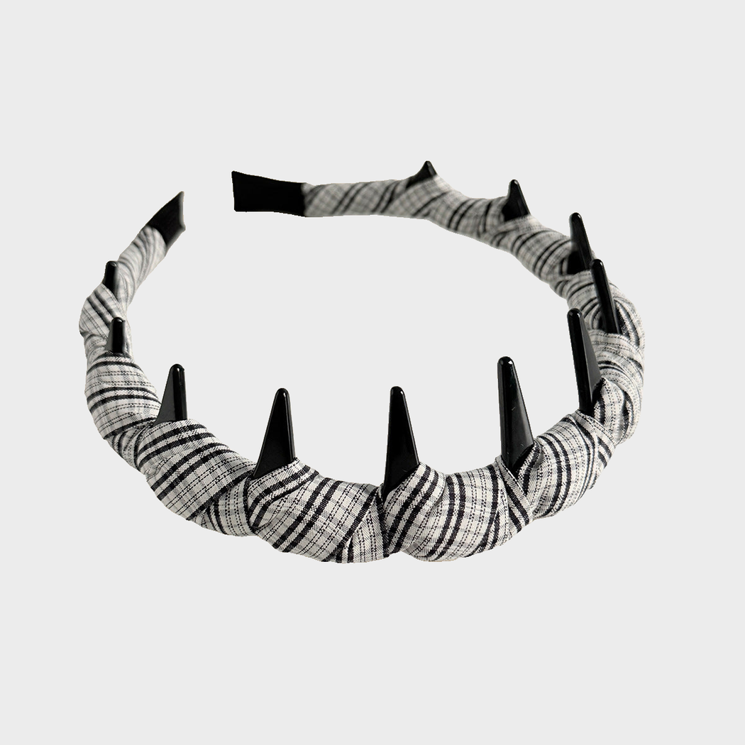 Black Gifty - Plaid Toothed Wide Headband on neutral background