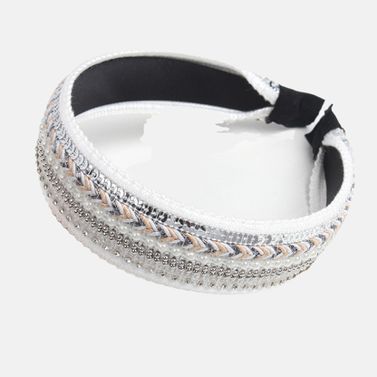 White Gifty - Beaded Pearl Wide Headband on neutral background