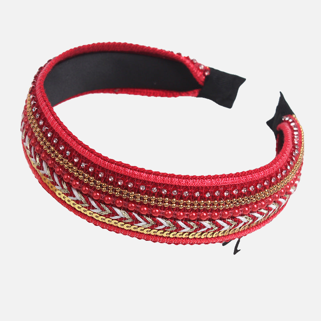 Red Gifty - Beaded Pearl Wide Headband on neutral background
