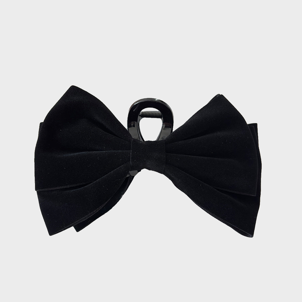 Black Beau - Velvet Bow Oversized Hair Claw on neutral background