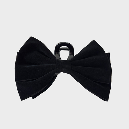 Black Beau - Velvet Bow Oversized Hair Claw on neutral background