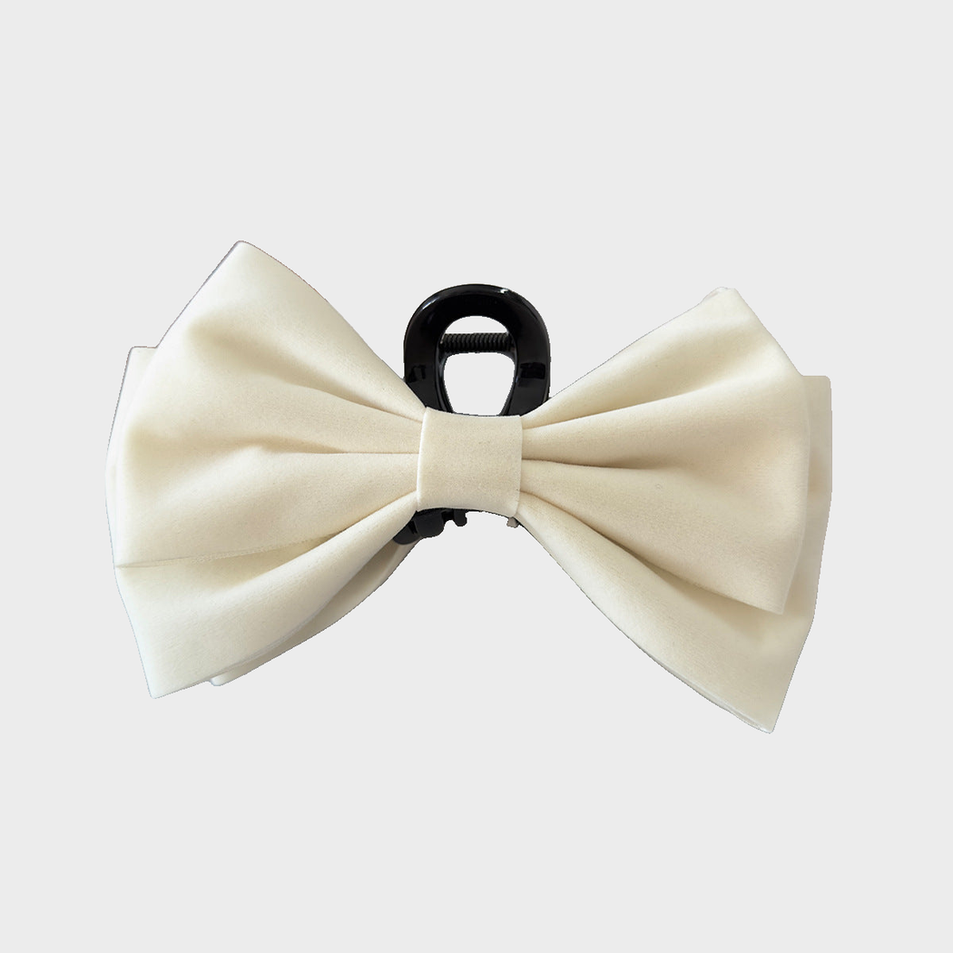 Ivory Beau - Velvet Bow Oversized Hair Claw on neutral background