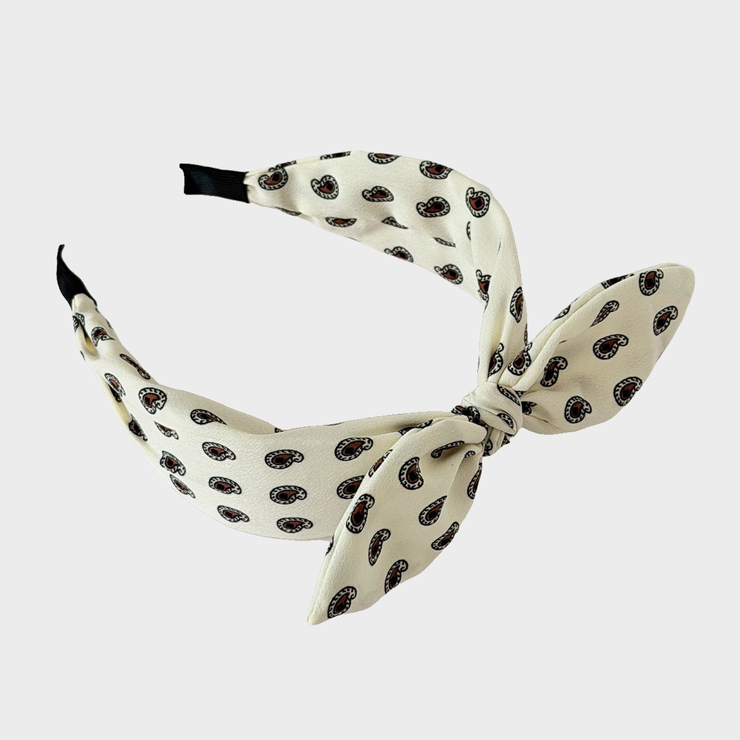 White Gifty - Paisley Rabbit Ear Knotted Headband on neutral background