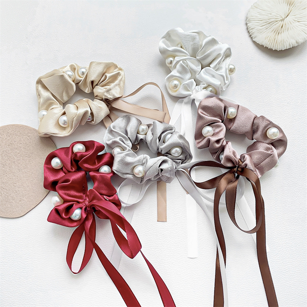 Five color beaded bow scrunchies, variant overview