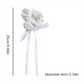 White beaded bow scrunchie with length and diameter measurements