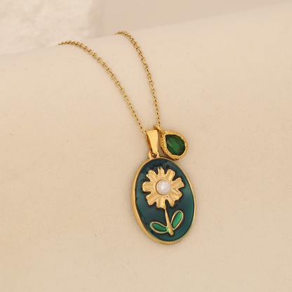 Nozari - Floral Oval Pendant Necklace