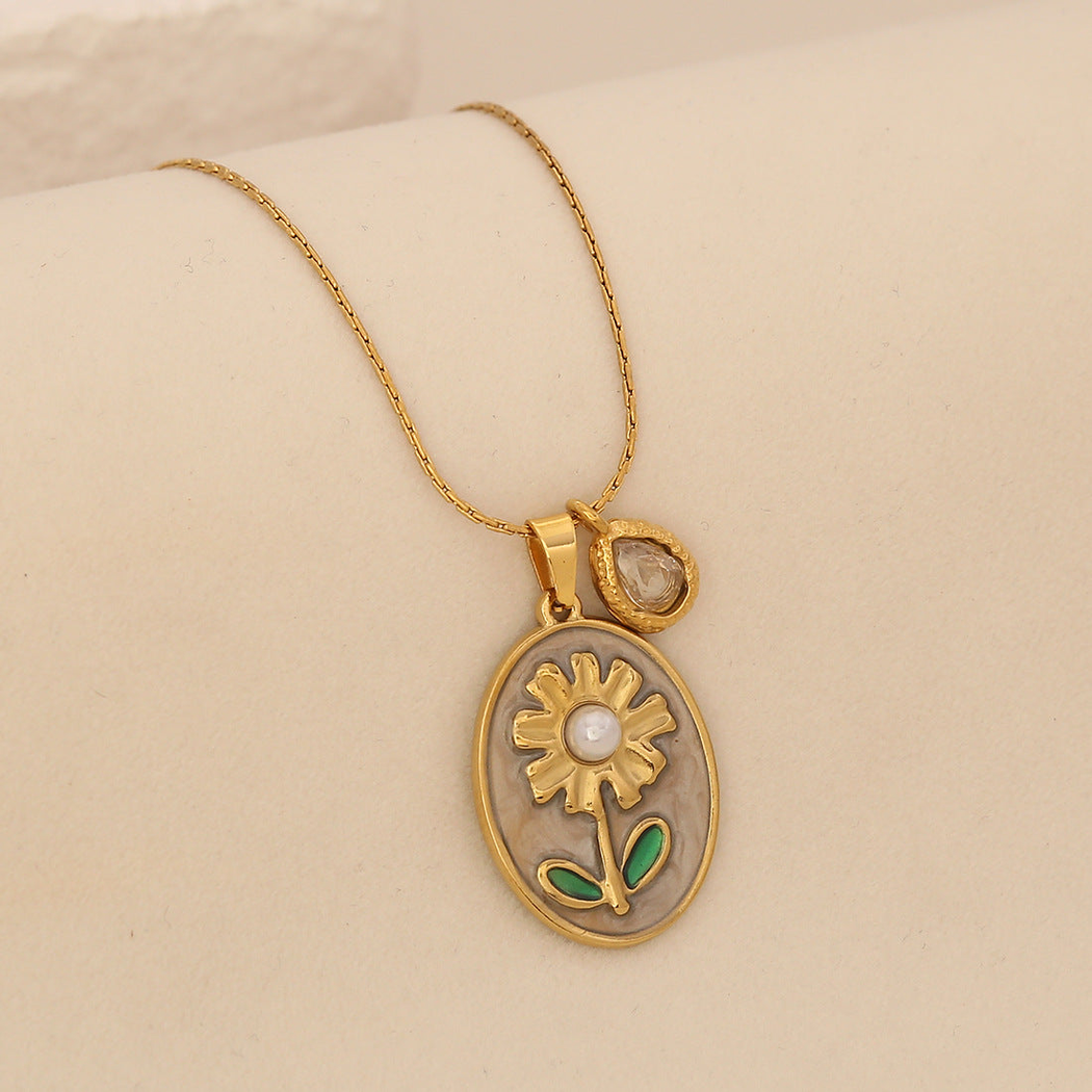 Nozari - Floral Oval Pendant Necklace
