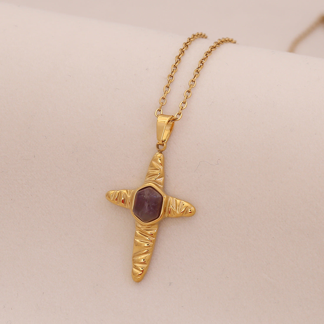 Nozari - Ridged Cross Center Pendant Necklace