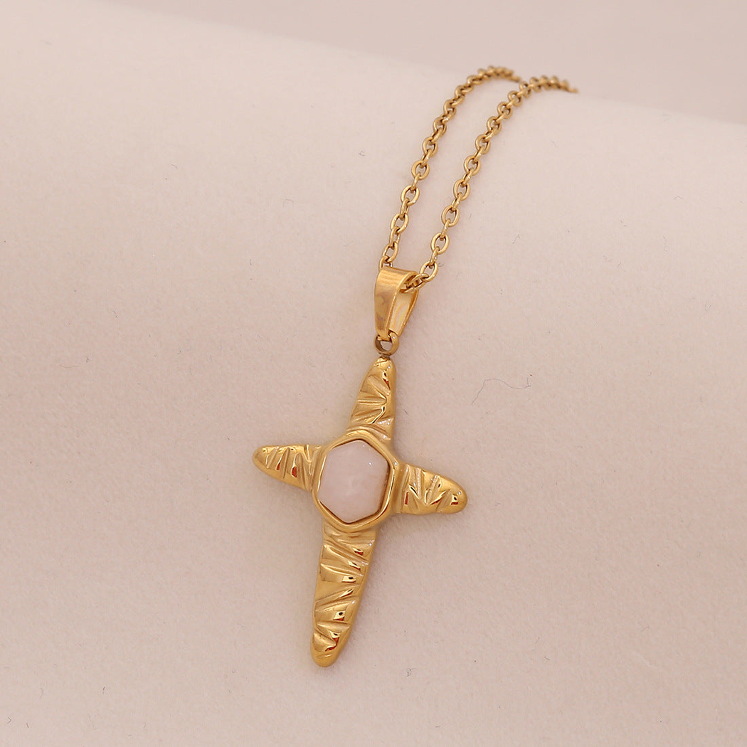 Nozari - Ridged Cross Center Pendant Necklace