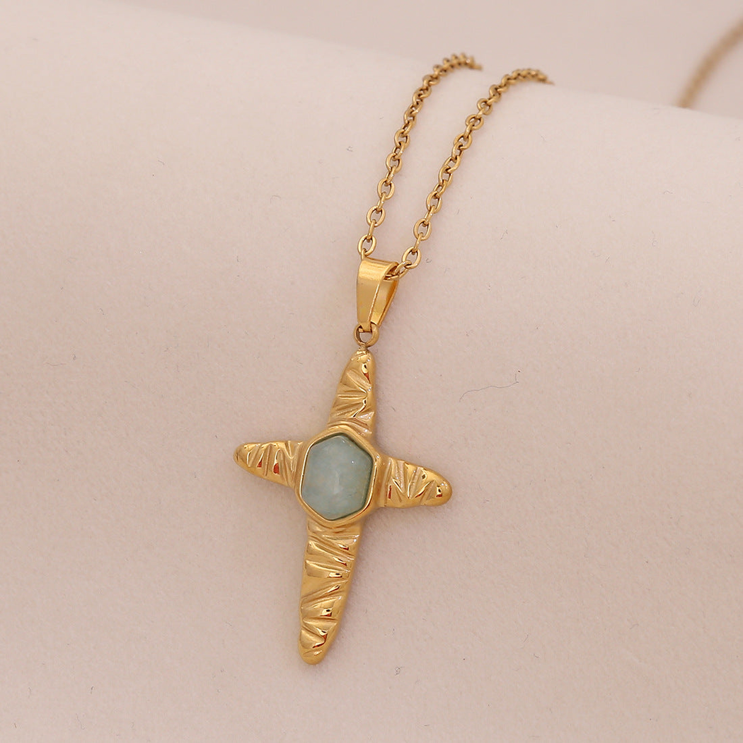 Nozari - Ridged Cross Center Pendant Necklace