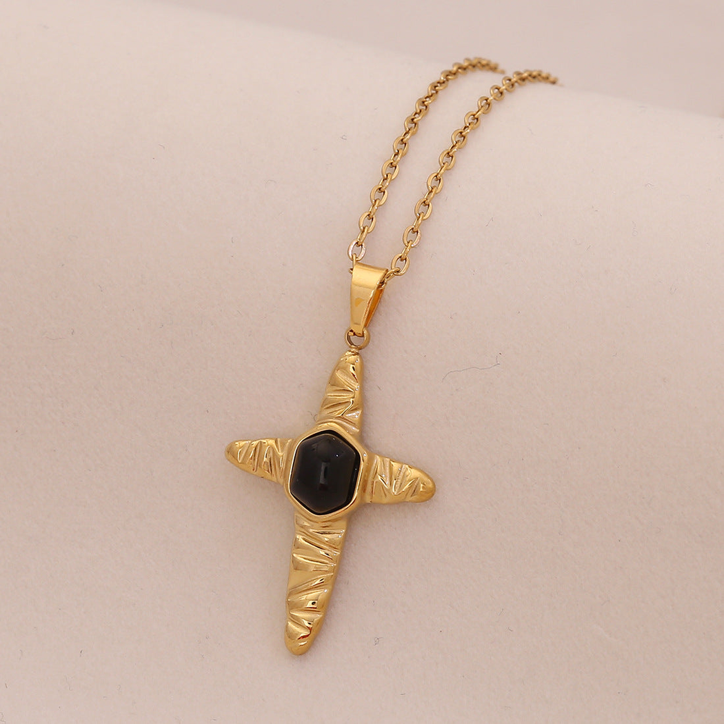Nozari - Ridged Cross Center Pendant Necklace